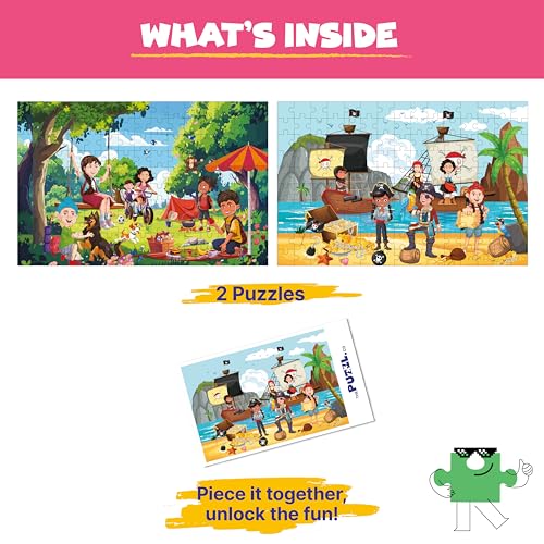 Image of Set of 2 Adventure, 150 Pieces Jigsaw Puzzles for Kids 5+ Years | Puzzle Game for 7 to 10 Year Boys & Adults | Themes - Picnic & Treasure Hunt | Fun Educational Games and Puzzles