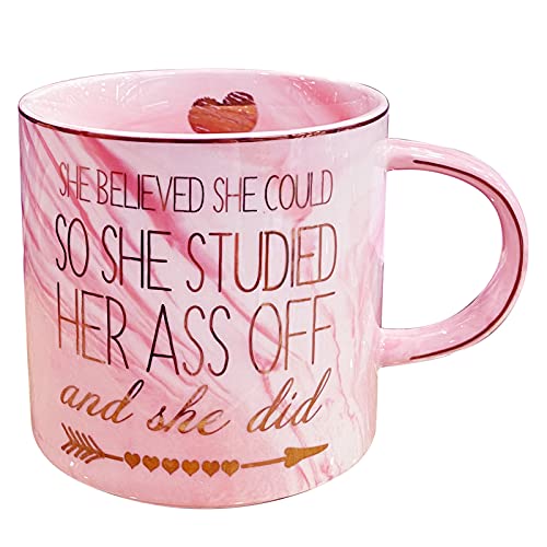 She believed She Could So She Did Mug, Graduation Gift for Her, Inspirational Spiritual Motivational Congratulations Gifts for Women, Gift for Mothers Day, Birthday, Christmas 12 Oz Pink Marble Mug by SYT - Used condition - US$6.06