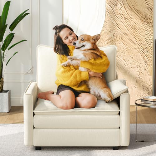 Image of Vesgantti 40 inch Single Seat Sofa, Comfy Cloud Couch Deep Seat Upholstered Couch Chenille Modern Sofa with Armrest Pillow, Easy Assembly for Living Room, Bedroom and Apartment, Beige