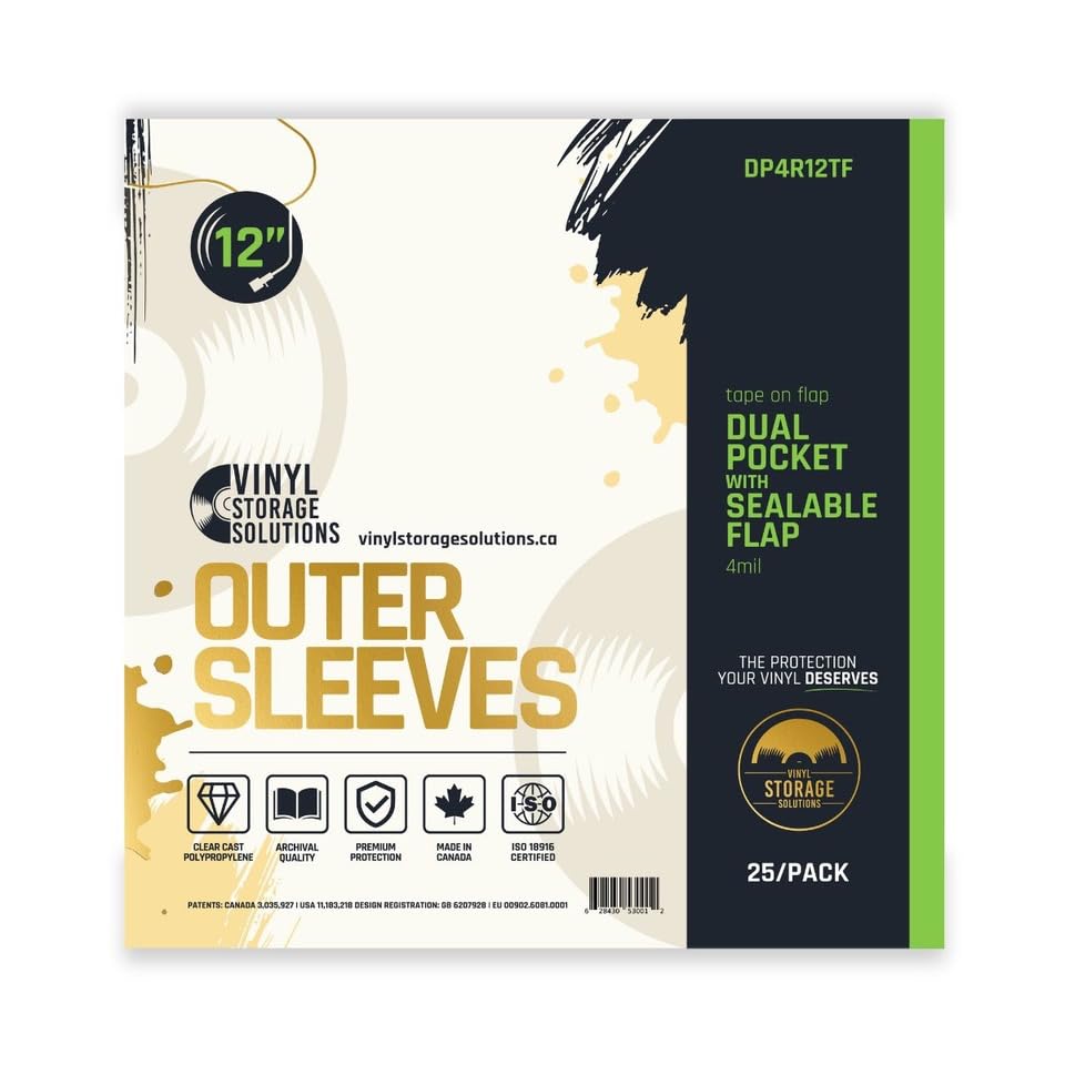 Vinyl Storage Solutions - 12' Dual Pocket Outer Sleeves w/Sealable Flap (Tape on Flap) - 4ml...