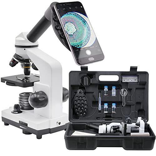 Starboosa Microscope 1600X Set with Suitcase for Kids Beginners Lab Compound Monocular Microscopes with Optical Glass Lenses & LED Illumination - Microscope with Smartphone and a Suitcase