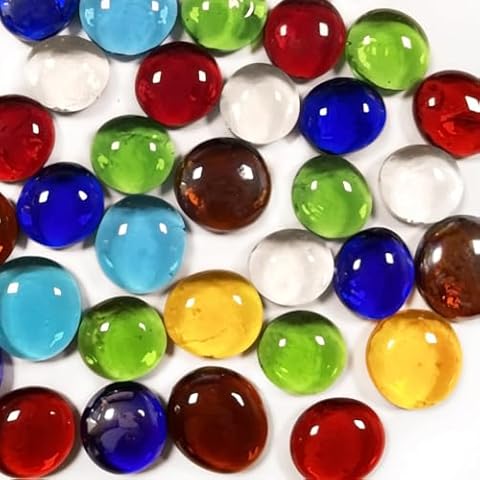 Amocytec 1LB Flat Glass Marbles Vase Fillers, Colorful Gemstone Vase Fillers Beads Decorative Glass Pebbles Floral Fish Tank Rocks for Vases Table Scatter Aquarium Decoration Cover