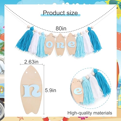 Image of Big One Surf High Chair Banner - Wave 1st Bithday Decorations, Surfing Board Birthday Highchair Banner, Beach First Birthday Tassel Garland
