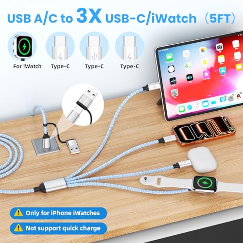 Image of 4in2 3 X USB C Cable Multi Charging Cable for iWatch Charger, 5FT 2PCS