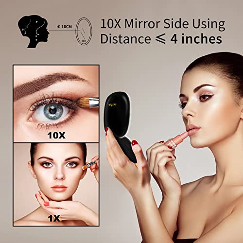 Lighted Compact Mirror, 2-Sided 1X/10X Lighted Magnifying Mirror Rechargeable- 56 Leds, 3 Colors & Brightness Adjustable, 4" Portable Mirror (Black) #TOP7