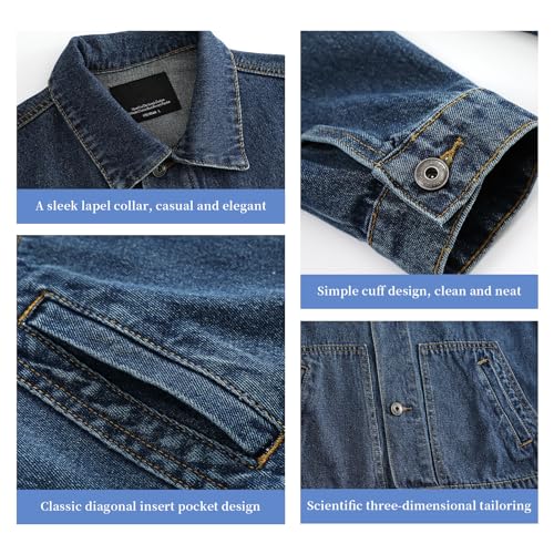 Image of Denim Jacket Men Vintage Autumn and Winter Tops Mens Denim Trucker Jacket