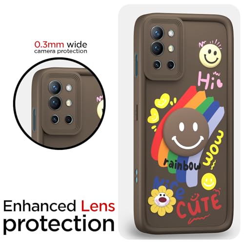 Image of Pikkme Back Cover for OnePlus 8T 5G / OnePlus 9R 5G | Soft Silicone| Cute Rainbow Smile & 3D Cartoon Flower Design | Shockproof Raised Camera Protection Bumper Case (Brown)