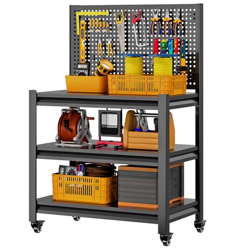 Workbench with Pegboard, Adjustable Shelving Work...