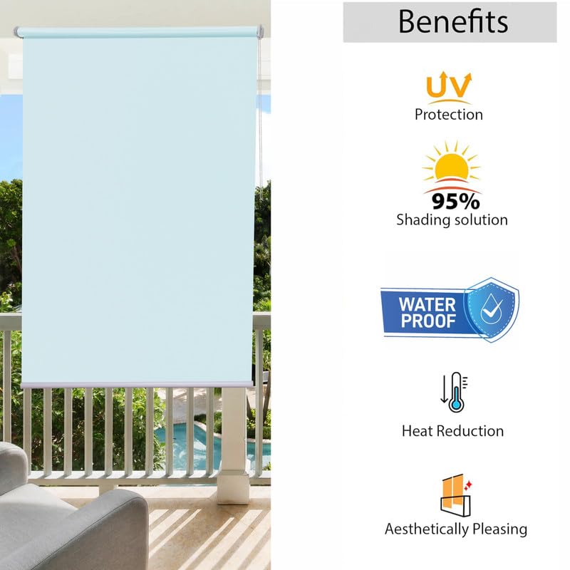 Image of Roller Blinds 300 GSM Polyester Fabric Waterproof & Sun Blockage Corded Roll Up and Down Blinds Curtains for Window, Door, Balcony (Sky Blue Color 3 X 7.5 Feet, Pack of 1 Piece)