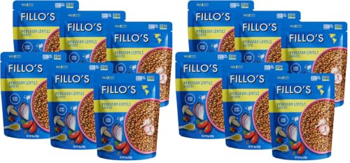 Fillo's Peruvian Lentils - Ready to Eat Lentils, Gluten-Free, Preservative-Free, Microwavable Meals, Non-GMO, Vegan, Plant Protein, 10 oz Pk of 6 (Pack of 2)