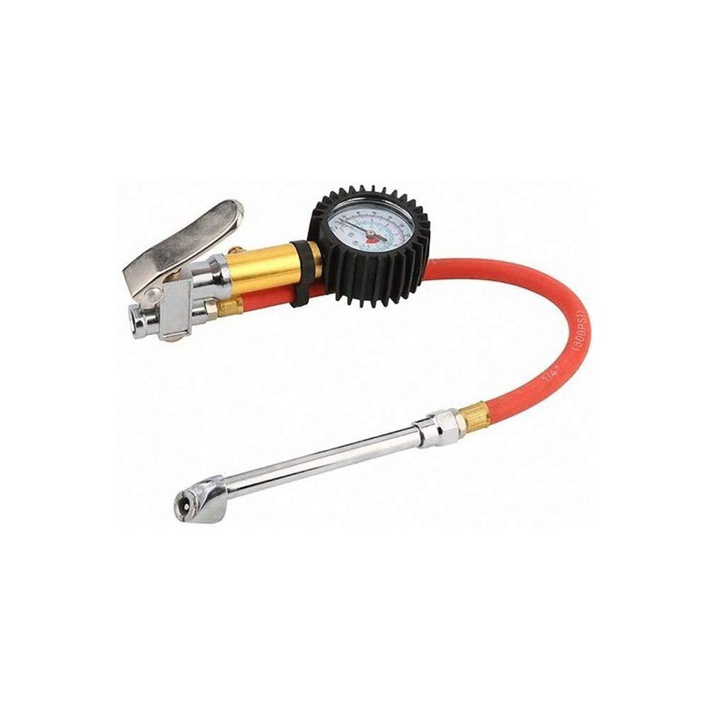 HMTE Strumenti Manometro per Pneumatici, da 0 a 220 PSI, valvola di Tenuta, Tubo Flessibile, Pulsante di spurgo della Pressione, Accessorio per Auto con Coperchio in Gomma