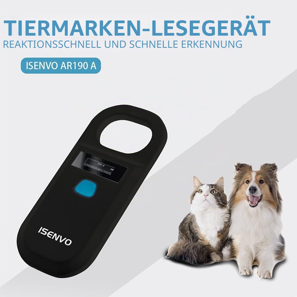 Haustier ID Lesegerät, Haustier ID Pet Scanner, Wiederaufladbarer, RFID Mikrochip-Leser 134,2 kHz 125 kHz, Liest Haustierchips in FDX-B (ISO11784/11785) und EMID-Mikrochips, 15 Ziffern