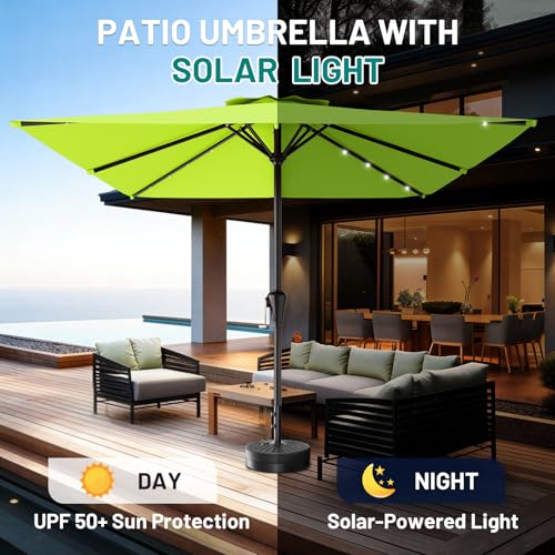 Image of AreShark 8' X 10' Rectangular Patio Umbrella with Solar Lights, Lighted Solar Umbrella with Crank, Outdoor Table Umbrella for Garden, Deck, Backyard, Pool and Beach, Apple Green