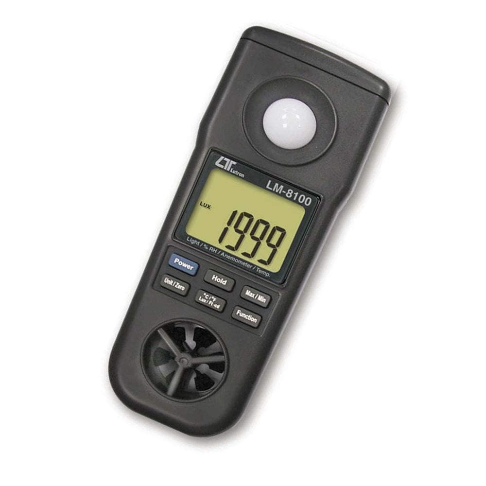 LM-8100 Medidor Multifunción Ambiental – Anemómetro, Higrómetro, Luxómetro y Termómetro Profesional para Climatización