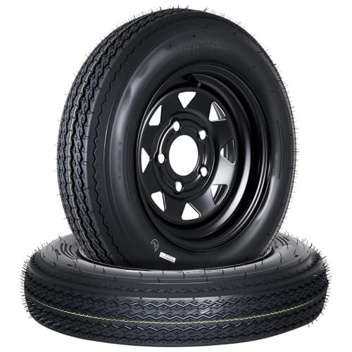 Garvee 2-Pack 4.80-12 4.80x12 480-12 Trailer Tires witn 12 Rims 5 Lug on 4.5 Bolt Pattern 6PR Load Range C Heavy Duty 4.80x12 4.8-12 Tires for Utility Boat Camper Cargo Trailers