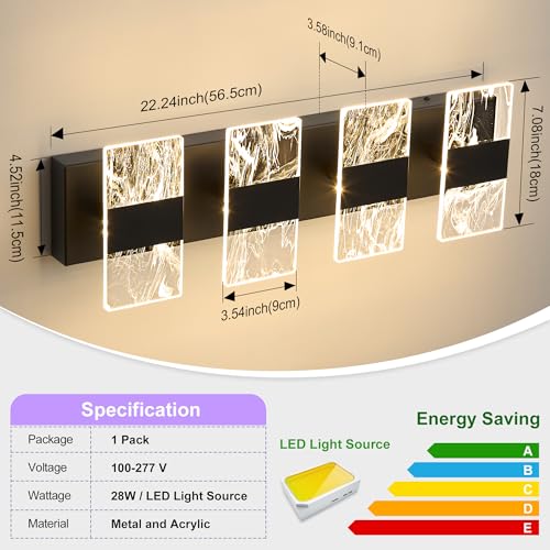 Image of Modern LED Bathroom Light Fixtures Dimmable 4-Light Black Vanity Light