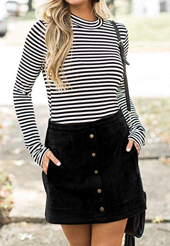 Meyeeka Suede Skirt For Women Casual A-Line Mini Skirt Button Up Going Out Outfit Black M #TOP1