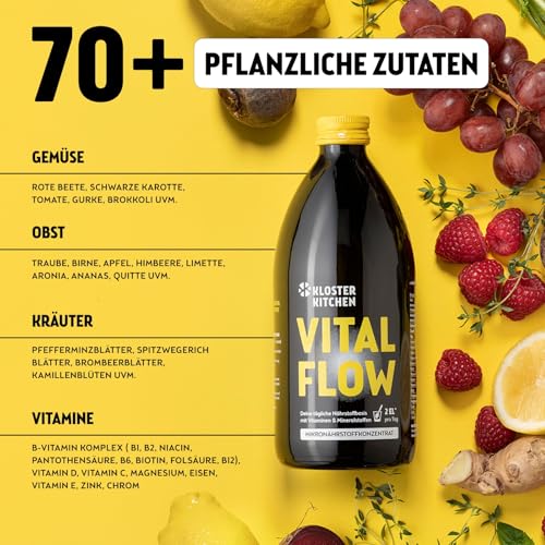 Kloster Kitchen Mikronährstoffkonzentrat Vital Flow | 500 ml - 31 Tage - 74 Zutaten | Obst, Gemüse & Kräuter - Vitamine, Mineralstoffe & Spurenelemente | Mikronährstoffe Saft Flüssig Vegan