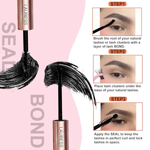 Image of Lash Bond and Seal Lash Glue Waterproof LAUBESS 2-IN-1 Cluster Lash Glue for Eyelash Clusters 72H 10ml (Black /Black)