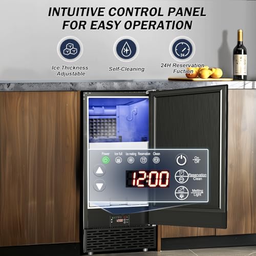 Image of SOZT Under Counter Ice Maker, 120LBS /24H Commercial Ice Machine | Self-Cleaning & 24H Timer, 30LBS Storage - Reversible Door, Built-in /Freestanding Design for Home Bar Cafe Restaurant