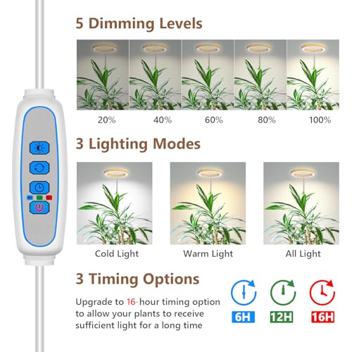 Image of Aokrean 6.3in Plant Lights for Indoor Growing, Full Spectrum Faux Wood Grain Grow Light, 80 LED Growing Lamp with Height Adjustable 10 inch-65 inch, 6 /12 /16H Timer, 3 Optional Spectrums, 5 Brightness, 3 Pack