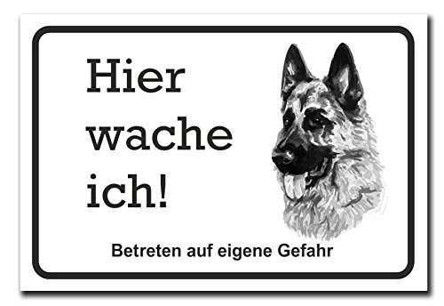 Homeyourself Hochwertiges Metallschild 30 x 20 cm aus Alu Verbund Hier wache ich Vorsicht Hund Schäferhund Deko Schild Wandschild Cover