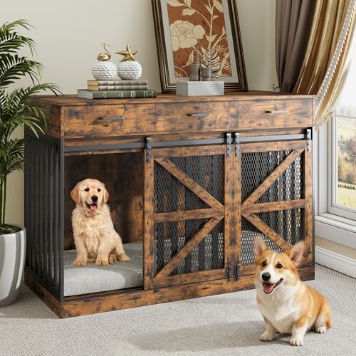 Kepptory 48-Inch Wooden Dog Crate with Storage