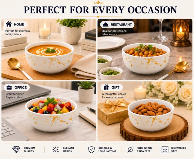 Image of Ariya 4.5 Inch Melamine Greek Bowls Golden Aura Collection Set of 4