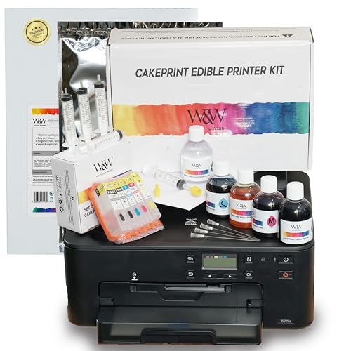 Edible Cake Printer Kit - Watson & Webb Includes 5 Refillable Ink Cartridges 4x100ml 25 Wafer & Icing Sheets & Essential Head Cleaning Kit.