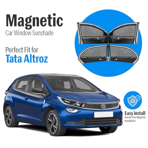 Image of Autofact Magnetic Car Sunshades Compatible with Tata Altroz (Set of 4) - Easy Installation, UV Protection, Keeps Car Cool (Front 2 with Zippers for Easy Access, Rear 2 Without Zippers)