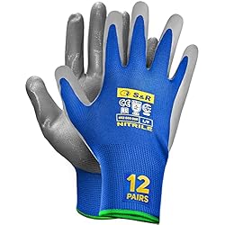 Guantes De Taller Mecanico S&R Guantes de Trabajo Mecanico de Nitrilo - 12 Pares - Talla L / 9 - para moto, auto mecánica, jardinería, bricolaje - antideslizante y antiabrasión