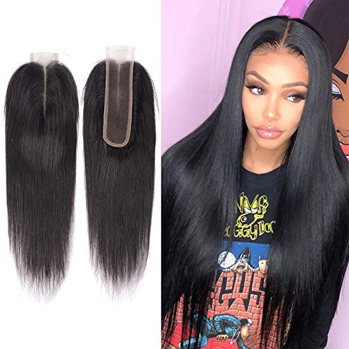 Aigemei Human Hair Lace Kim K 2x6'' Closure Straight Human Hair Middle Part Frontal Lace'' Closure Brazilian'' Closures 6-18 Inch Natural Color Virgin Hair 10inch