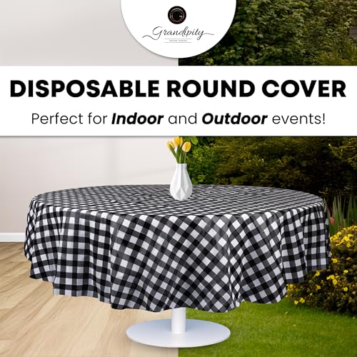 Image of Grandipity Plastic Table Cloth Disposable 12 Pack 84 inch Round Gingham | Plastic table covers, durable disposable tablecloths, fade and tear-resistent table cover for party, event