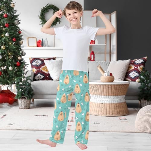 Boy's Pants Merry Christmas Capybara Gift Blue Jogger Pants Elastic Long Bottoms Trousers with Pockets 6-14 Years2