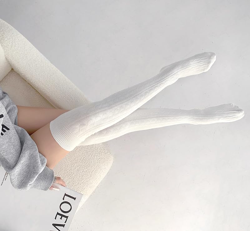 Bestjybt Women Cable Knit Thigh High Socks Cotton Warm Over the Knee Socks Knee High Boot Stockings Leg Warmers2