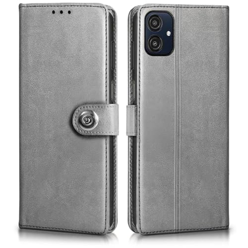 Image of WOW IMAGINE Shock Proof Flip Cover Back Case for Samsung Galaxy M04 | F04 | A04e (Magnetic Button Flip Case | Wallet Pockets & Stand | Leather Finish | Stone Grey)