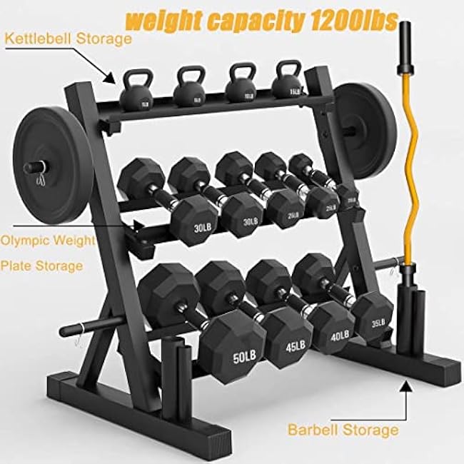 3-Tier Dumbbell Rack Stand for Home Gym, Free Weights Storage Steel Racks for Dumbbells, Weight Plates, Barbell, 1200 LBS Weight Capacity