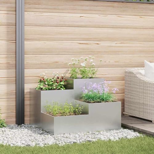 Gartenblumentopf Silber 80x80x60 cm, Verzinkter Stahl Pflanzkübel, Rechteckiger Hochbeet für Garten, Terrasse, UV-beständig, Robuster Außenbereich Pflanzer