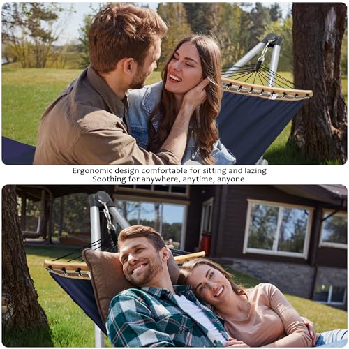 Image of Tranquillo Ultimate Relaxation Portable Hammock Stand, Foldable Hammock Stand with Canvas Hammock, Spreader Bar, Quick Fold Unfold in 30 Seconds Steel Frame Hammock 600 lbs Capacity, White /Navy