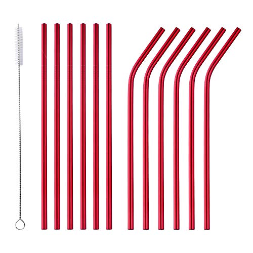 Bisda Acero Inoxidable Rojo Pajas Pajita 6 Recta y 6 Curva con 1 Cepillo de Limpieza para Bebidas Frías y Calientes