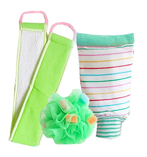 Dragon Troops 3 PCS Bathroom Accessories for shower,Double Side Scrubbing Strap Bath Sponge,C