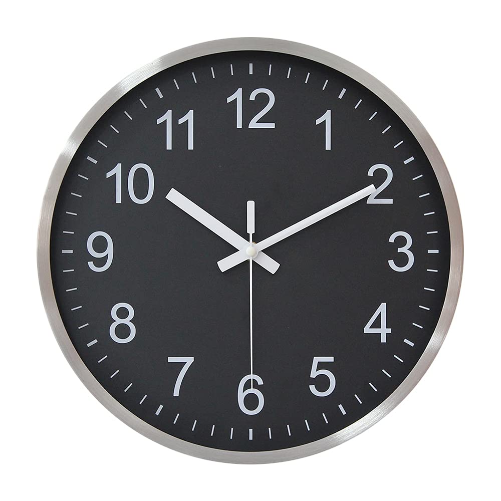 HZDHCLH Modern Wall Clocks Battery Operated 12 inch Silent Non Ticking Wall Clock for Living Room Bedroom Kitchen Office Decor (Aluminum-Black)