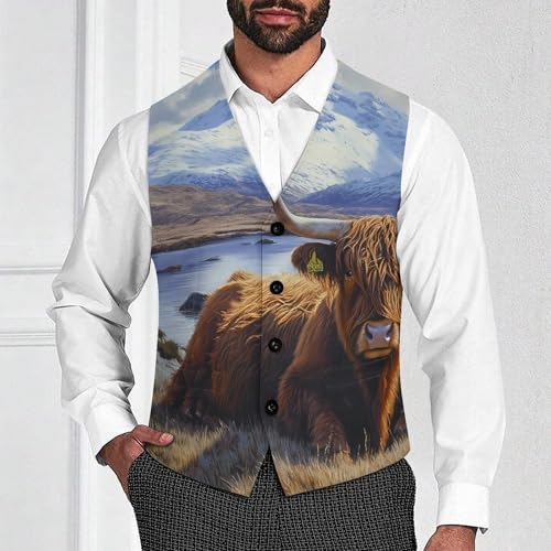 Scottish Highland Cow Men's Formal Suit Vest for Business Formal Or Casual Dress Waistcoat Wedding2