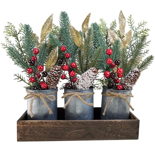 Winlyn Christmas Floral Arrangement Farmhouse Centerpiece Faux Pine Branches Pinecone