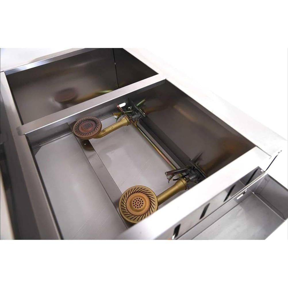 Friggitrice a gas, grande capacità, in acciaio inox, potenza di fuoco regolabile per patatine, ciambelle e pesce, facile da pulire, di grado commerciale, con cestini e coperchi