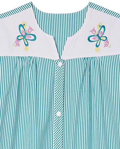 Image of AmeriMark Women Calf-Length Snap Front Knit Duster House Coat Robe - Loose-Fitting Plush Bathrobe - Short Sleeve Bath Robe