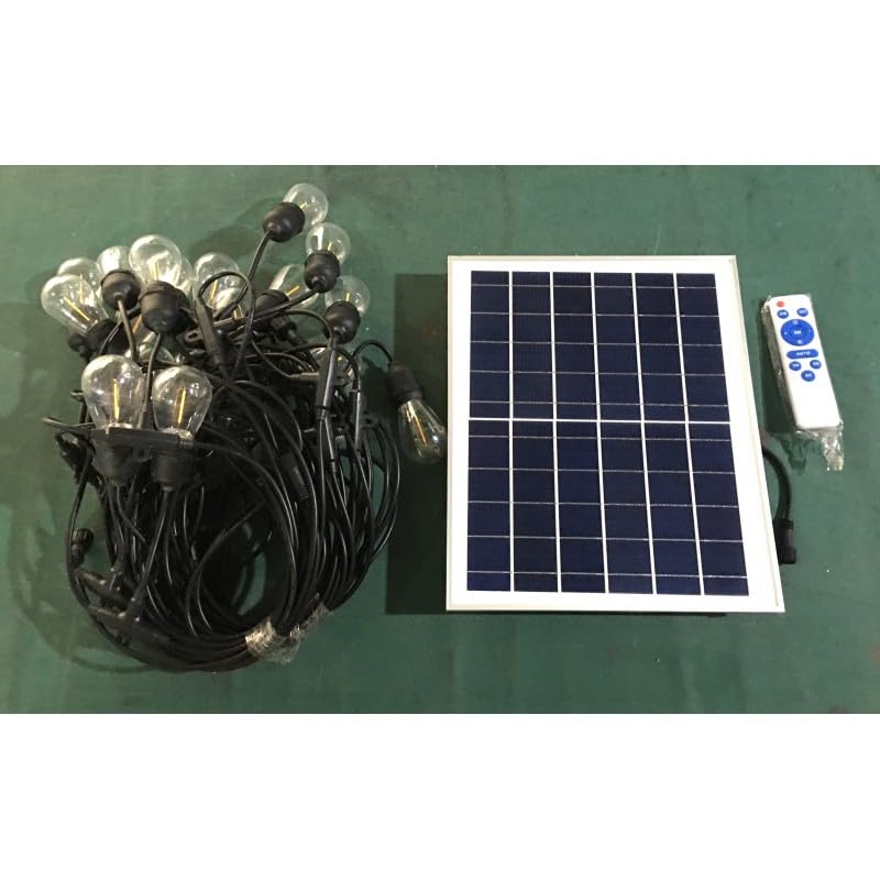 Jandei - Guirnalda Solar Exterior 20 Bombillas ST64 E27, Panel Solar 35x23cm Separado y 20 Metros con Mando Incluido. Blanco Cálido 3000K,Impermeable Cadena de Luces para Jardín, Patio, Negocio...