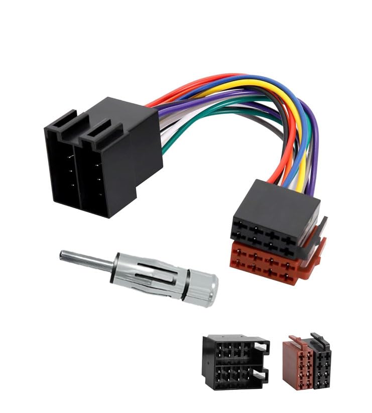 RUIZHI Autoradio Radioadapter Set, Universal Stecker Radio-Adapter, Antennenadapter DIN ISO Klemme 15 + 30 steckbar Verlängerung Radio Adapter Stecker, ISO Adapter Auto