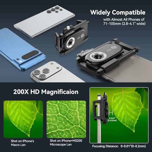 Image of APEXEL Phone Microscope Lens, PhoneMicro 5 Series 200X Phone Micro Lens for Android /iPhone With LED Light /CPL /Universal Clip, Mini Pocket Microscope, Smartphone Camera Attachment for iPhone & Android.