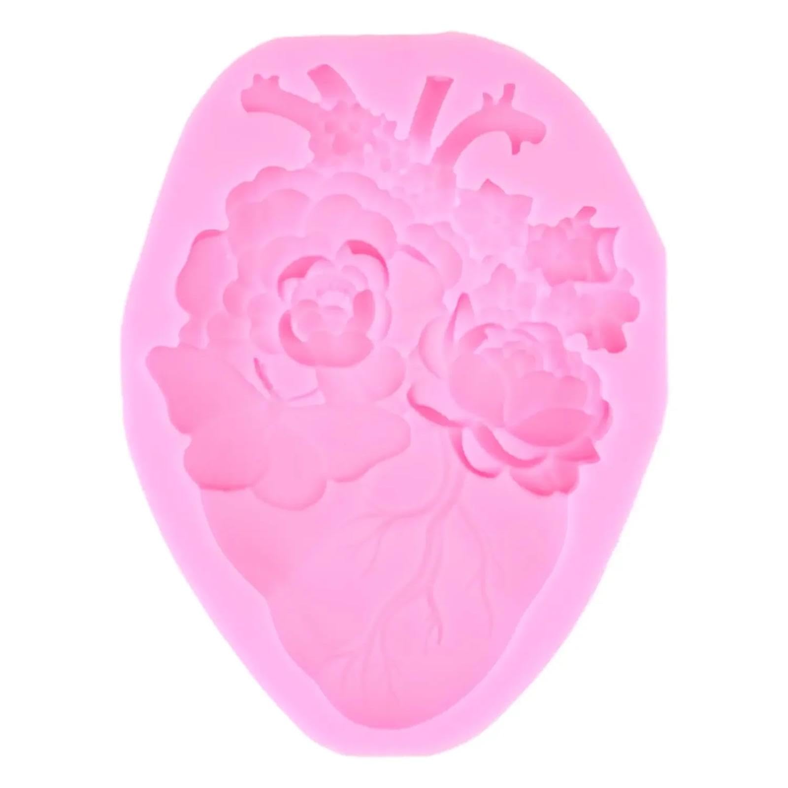 Moldes de silicona para fondant, 16,6 x 12,6 cm, moldes de silicona con diseño de rosas y corazones de amor, herramientas de decoración de pasteles, decoración de cupcakes, molde de arcilla de